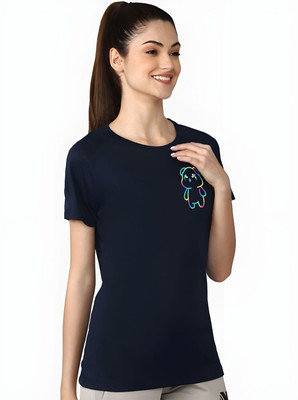 SZN Graphic Print Women Round Neck Dark Blue T-Shirt