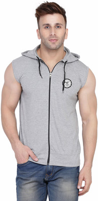 GEUM Printed Men Hooded Neck Silver T-Shirt