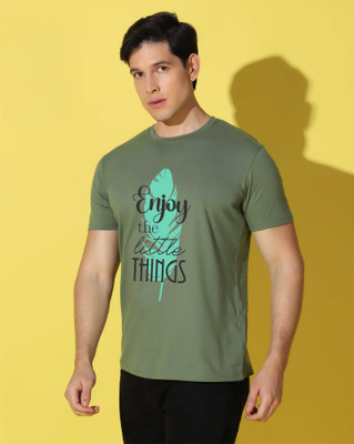 WOOSTRO Printed Men Round Neck Light Green T-Shirt
