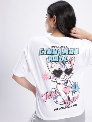 Glitchez Printed Women Round Neck White T-Shirt