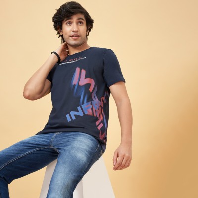 SF Jeans by Pantaloons Printed Men Round Neck Blue T-Shirt