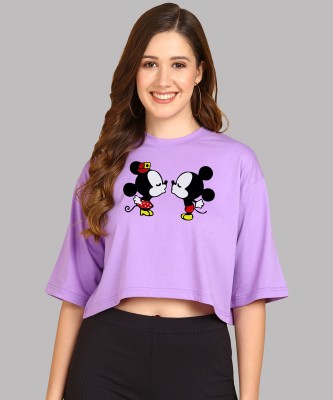 Adyavastram Printed Women Round Neck Purple T-Shirt