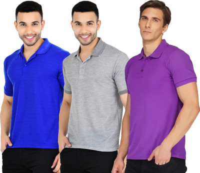 YUALIN CREATION Solid Men Polo Neck Multicolor T-Shirt
