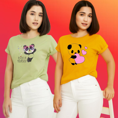 Parona Printed Women Round Neck Green, Yellow T-Shirt
