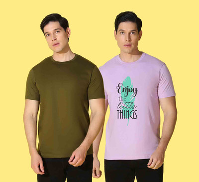 WOOSTRO Printed Men Round Neck Green, Purple T-Shirt
