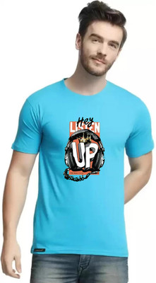 MAHAKAAL CREATION Self Design Men Round Neck Light Blue T-Shirt