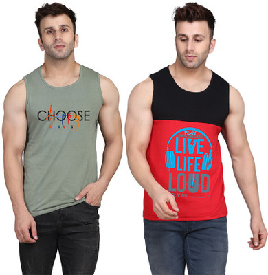 SLOWLORIS Printed, Colorblock Men Round Neck Black, Red, Light Green T-Shirt