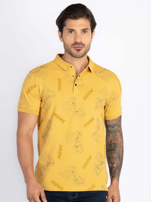 Status Quo Printed, Typography Men Polo Neck Yellow T-Shirt