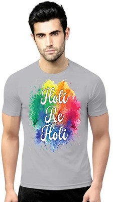 ManGOD Printed Men Round Neck Grey T-Shirt