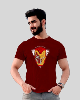 JP Creation Printed, Typography Men Round Neck Maroon T-Shirt