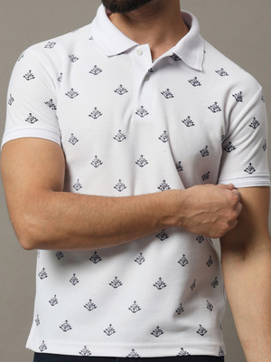 SINDHIGARMENT Printed Men Polo Neck White T-Shirt
