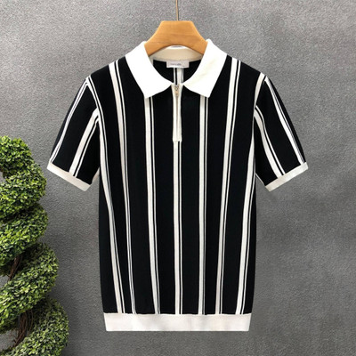 Conway Striped Men Polo Neck Black, White T-Shirt