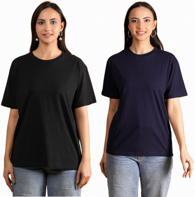 METRONAUT Solid Women Round Neck Multicolor T-Shirt