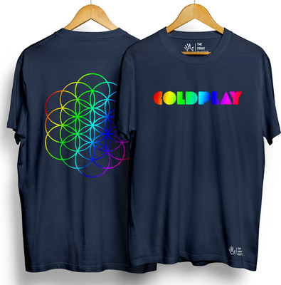 THE PRINT PLATTER Graphic Print Men Round Neck Navy Blue T-Shirt