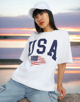JUNEBERRY Printed Women Round Neck White T-Shirt