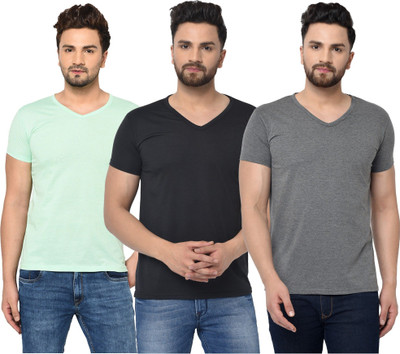 JB Jagoboy Solid Men V Neck Black, Grey, Light Green T-Shirt