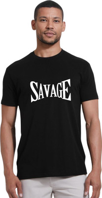MODX Graphic Print, Typography Men Round Neck Black T-Shirt