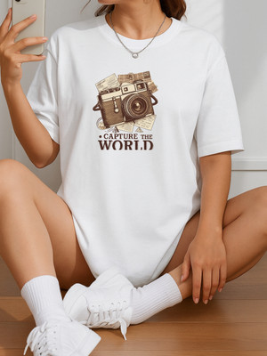 SZN Graphic Print Women Round Neck White T-Shirt