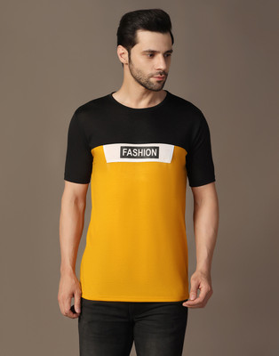 URE Enterprises Colorblock Men Round Neck Yellow T-Shirt