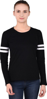GEUM Solid Women Round Neck Black T-Shirt