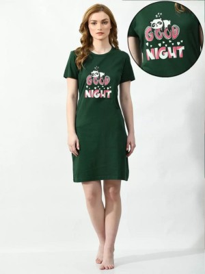 TWOCRAZIIE Printed Women Round Neck Dark Green T-Shirt