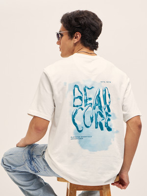 THE BEAR HOUSE Self Design Men Round Neck White T-Shirt