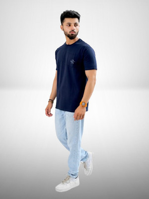 Reva creation Solid Men Polo Neck Blue T-Shirt