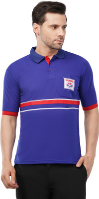 Fuelfiit Striped Men Polo Neck Blue T-Shirt
