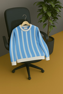 Conway Striped Men Round Neck Light Blue T-Shirt