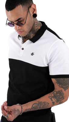 WROGN Colorblock Men Polo Neck Black T-Shirt