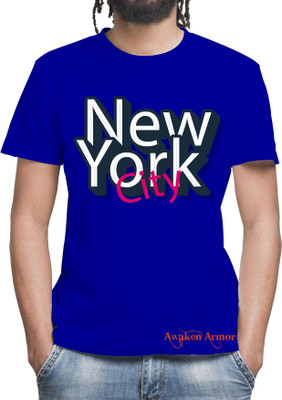 Awaken Armor Printed Men Round Neck Blue T-Shirt