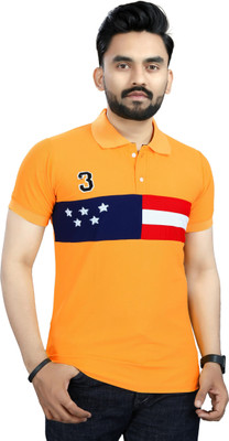 Olympus Mons Colorblock, Striped Men Polo Neck Yellow T-Shirt