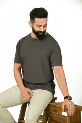 Lynx Solid Men Round Neck Grey T-Shirt