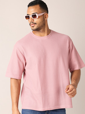 V-MART Self Design Men Round Neck Pink T-Shirt
