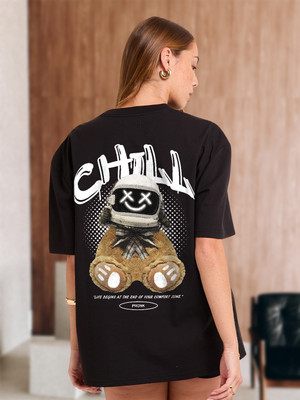 Pronk Graphic Print Women Round Neck Black T-Shirt