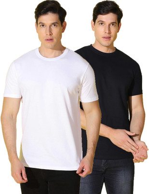 WOOSTRO Solid Men Round Neck Black, White T-Shirt