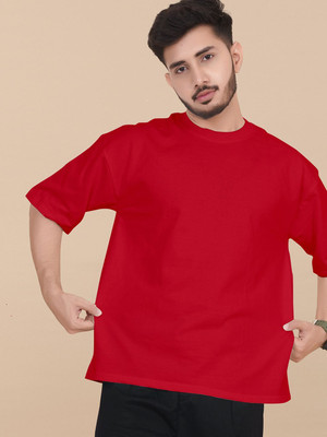 Moda Rapido Solid Men Round Neck Red T-Shirt