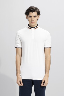 Snitch Solid Men Polo Neck White T-Shirt