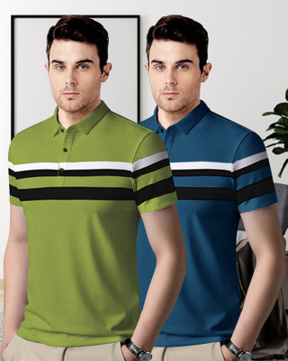 SCOWET Colorblock Men Polo Neck Green T-Shirt