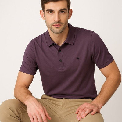 Vinson Solid Men Polo Neck Purple T-Shirt