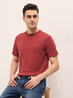 THE BEAR HOUSE Solid Men Crew Neck Brown T-Shirt