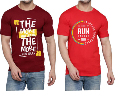 WOOSTRO Printed Men Round Neck Maroon, Red T-Shirt