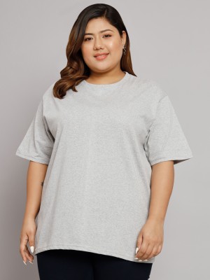 FUNDAY FASHION Solid Women Round Neck Grey T-Shirt