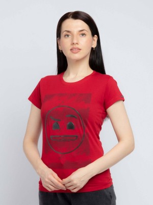 Status Quo Graphic Print Women Round Neck Red T-Shirt