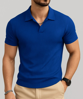 TAZO Solid Men Polo Neck Dark Blue T-Shirt