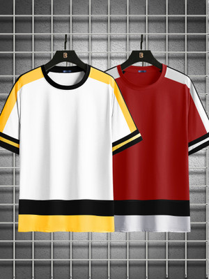 MANIAC Colorblock Men Round Neck Red, White T-Shirt