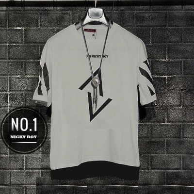 NB NICKY BOY Printed, Typography Men Round Neck Grey T-Shirt