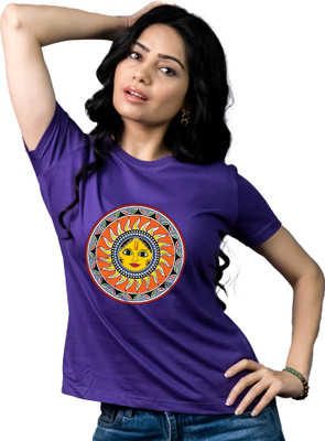 Tedhi Medhi Family Graphic Print Women Round Neck Purple T-Shirt