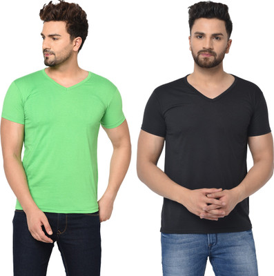 Adorbs Trend Solid Men V Neck Black, Green T-Shirt
