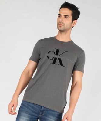 Calvin Klein Jeans Typography Men Round Neck Grey T-Shirt - Buy Calvin Klein  Jeans Typography Men Round Neck Grey T-Shirt Online at Best Prices in India  